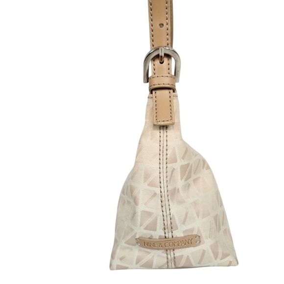 Nine & Company Cream Jacquard Mini Y2K‎ Baguette Handbag Faux Leather Trim - Picture 2 of 9